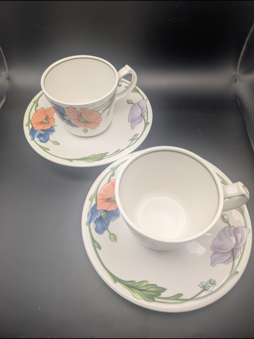 Porcelain Coffee Mug and Saucer Set Amapola Pattern